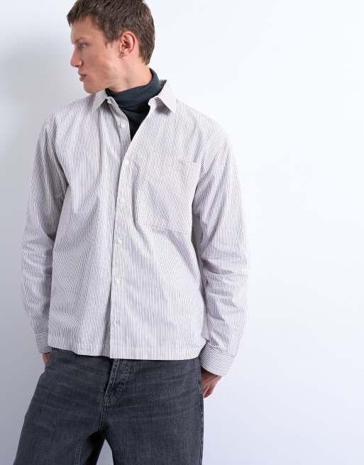 Topman – Koszula o luźnym kroju w paski w kolorze ecru i brązowym, 4 z 5