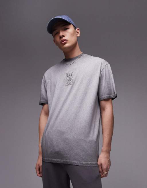 Topman – Koszula oversize w spranym czarnym kolorze z haftowanym wzorem karty do gry
