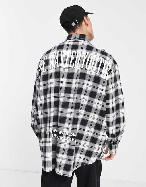 Topman – Koszula oversize z nadrukiem na plecach w jednokolorową kratę 