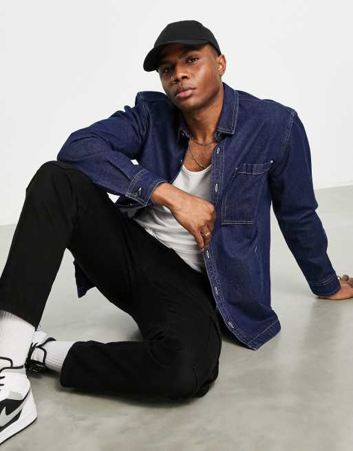Topman – Koszula w kolorze surowego denimu z kontrastowymi szwami