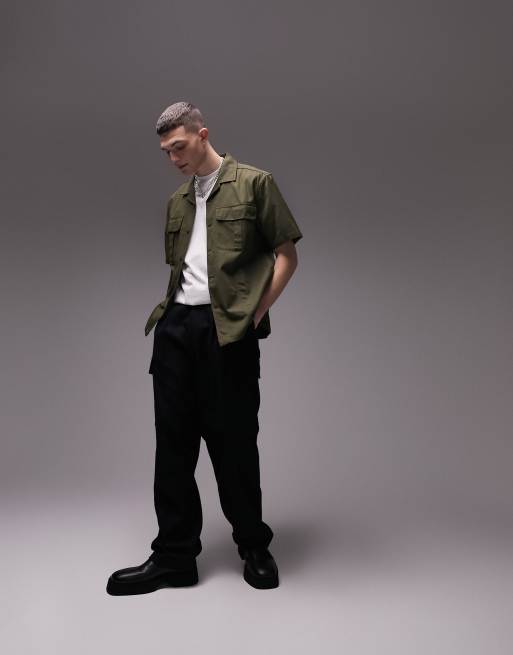 Topman – Koszula wierzchnia o regularnym kroju w stylu utility z krótkimi rękawami i kieszeniami w kolorze khaki