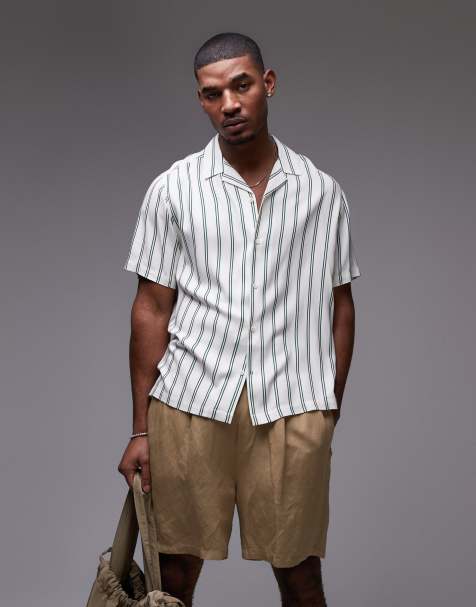 Topman short sleeve striped shirt in green