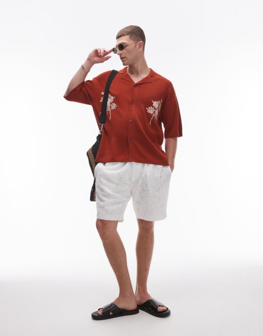 Topman – Koszulka polo w rdzawym kolorze z haftowanym wzorem