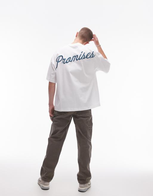 Topman - Kraftig og ekstremt oversized hvid T-shirt med 'Green Promises'-brodering, 2 af 4