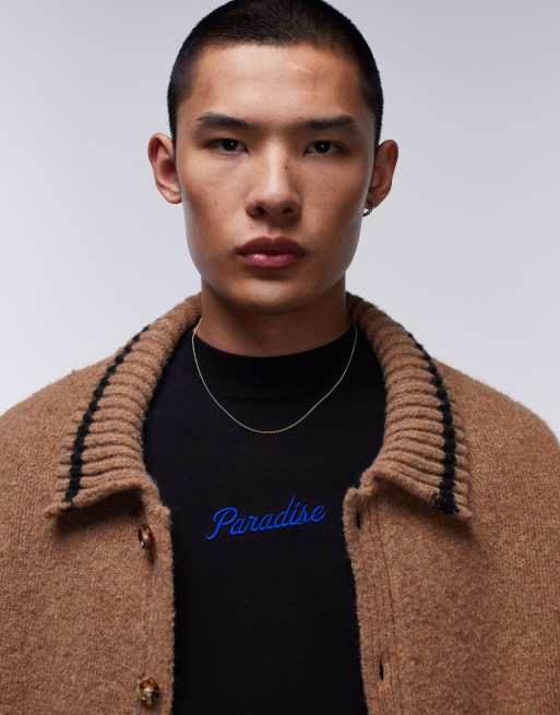 Topman - Kraftig og ekstremt oversized T-shirt med 'paradise'-broderi fortil og bagpå i sort