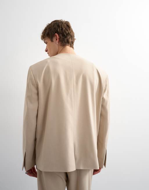 Topman – Kragenloser Oversize-Blazer in Steinbeige, 5 von 6