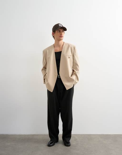 Topman – Kragenloser Oversize-Blazer in Steinbeige, 6 von 6