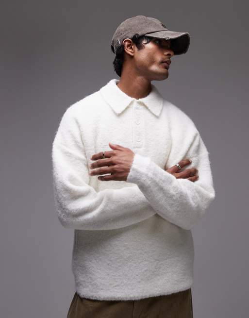 Topman – Kremowa koszulka polo oversize z dzianiny boucle