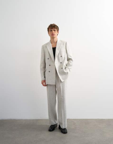 Topman wide leg boucle textured trousers in cream