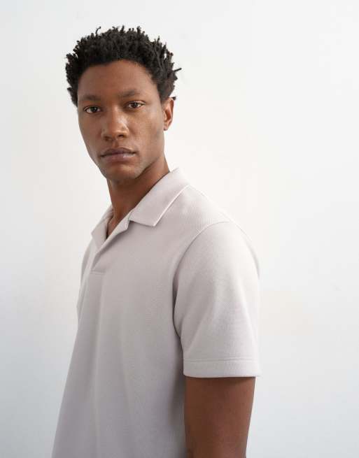 Topman – Kurzärmliges Relaxed-Fit-Polohemd aus Pikee in Hellgrau mit Reverskragen, 5 von 5
