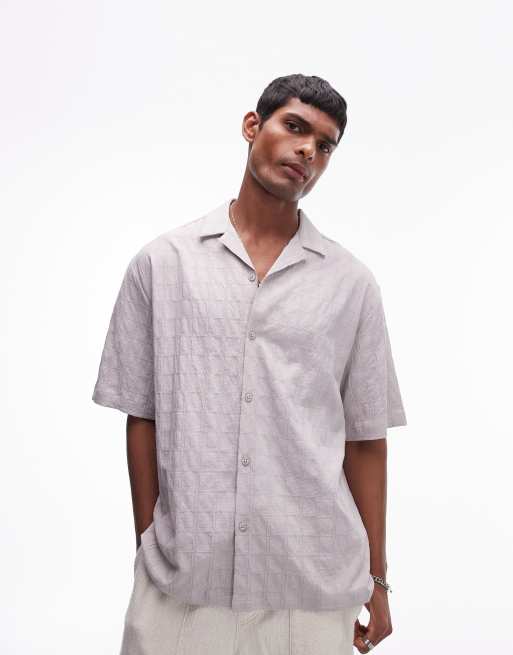 Topman – Kurzärmliges, strukturiertes Hemd in Hellgrau