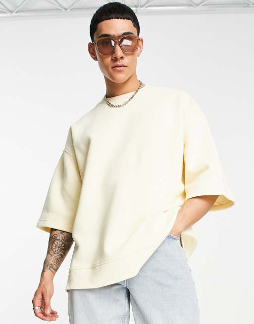 Topman – Kurzärmliges Sweatshirt in Blassgelb mit extremer Oversize-Passform