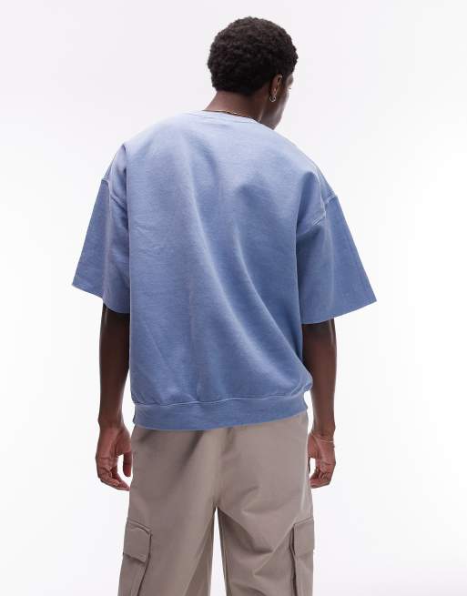 Topman – Kurzärmliges Sweatshirt in blauer Vintage-Waschung, 2 von 4