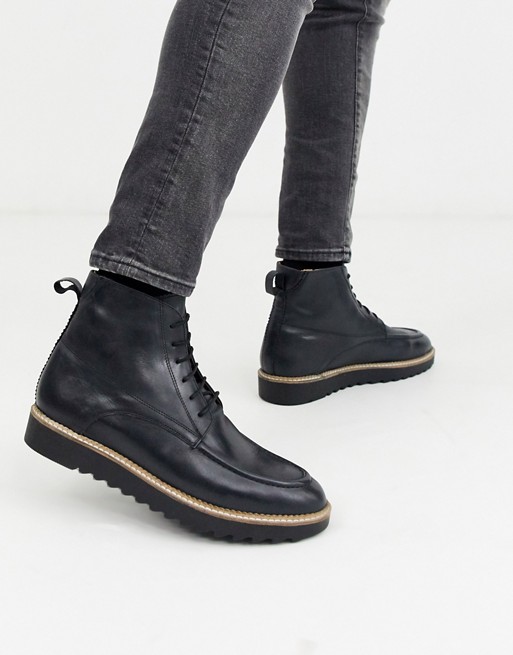 Topman lace up moccasin boot in black