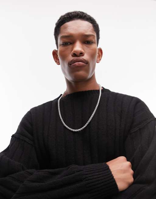 Topman lambswool drop hem jumper in black ASOS