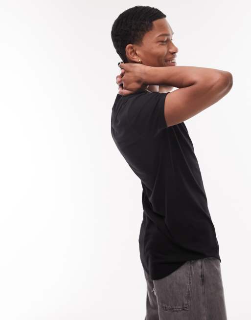 Topman – Lang geschnittenes T-Shirt in Schwarz, 3 von 4