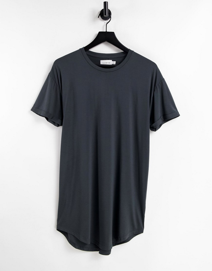 Topman - Lang skinny T-shirt in grijs