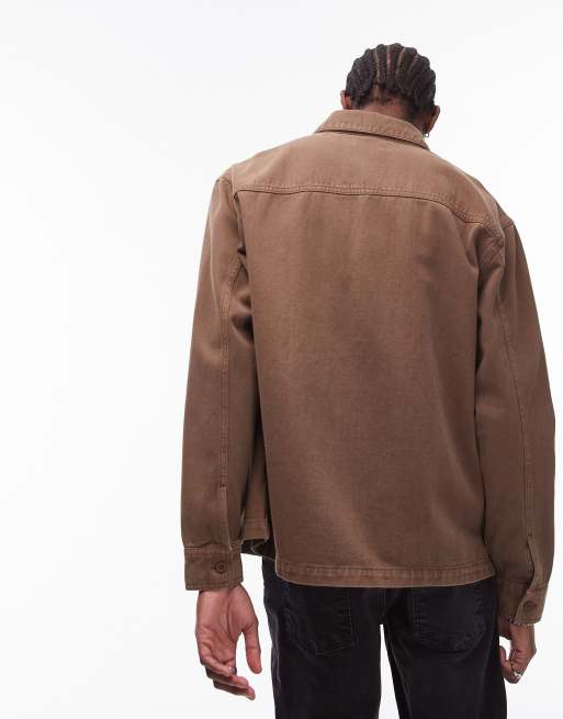 Topman – Langärmlige Hemdjacke in Braun, 4 von 4