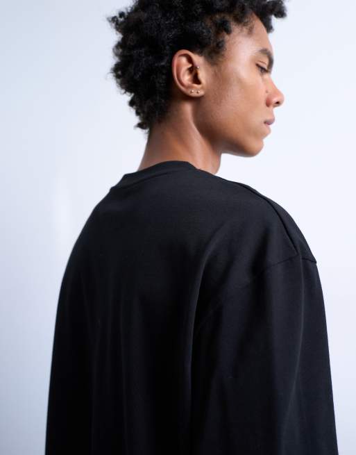 Topman – Langärmliges Cropped-T-Shirt in Schwarz mit lockerem Schnitt, 4 von 5