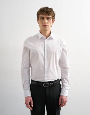 Langärmliges, elegantes Stretch-Hemd mit schmalem Schnitt in Weiß Weiß 2XL