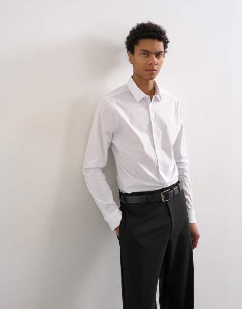 Topman – Langärmliges, elegantes Stretch-Hemd mit schmalem Schnitt in Weiß - view 1