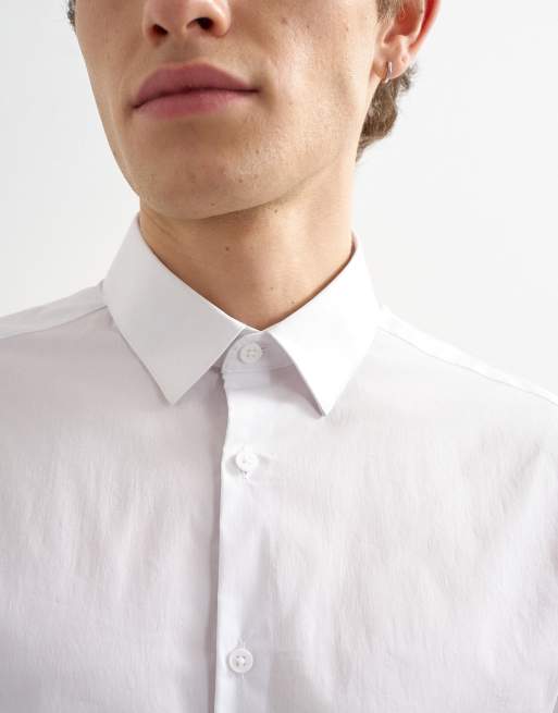 Topman – Langärmliges, elegantes Stretch-Hemd mit schmalem Schnitt in Weiß, 5 von 5
