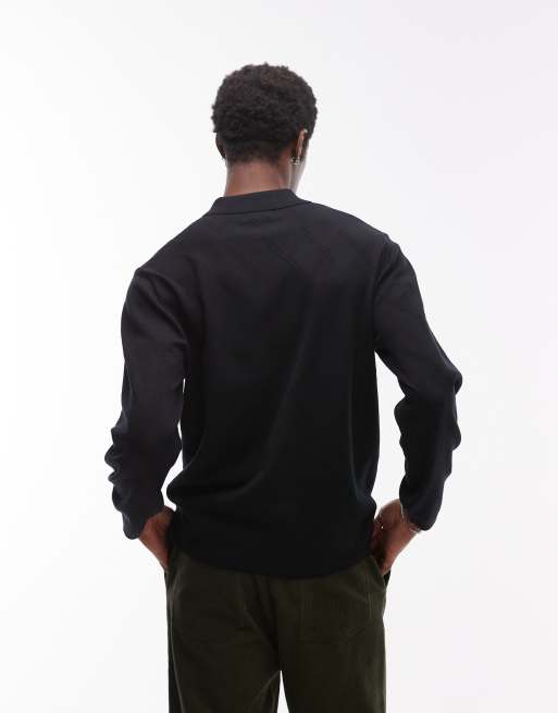 Topman – Langärmliges Hemd aus Häkelstrick in Schwarz mit Muster, 3 von 4