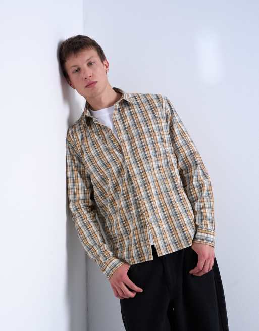 Topman – Langärmliges, kariertes Hemd in Blau mit lockerer Passform