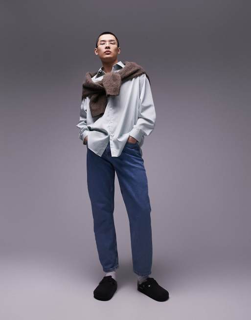 Topman – Langärmliges Oversize-Hemd in gestreiftem Grün