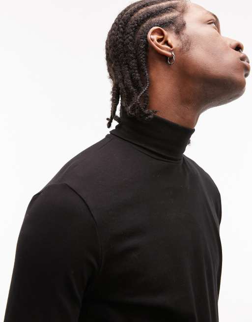 Topman – Langärmliges Shirt mit Rollkragen in Schwarz