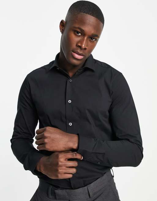 Topman – Langärmliges Stretchhemd in Schwarz