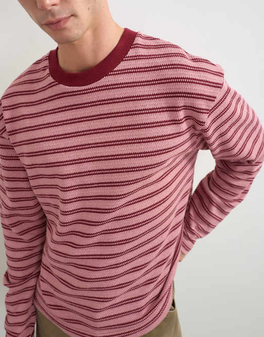 Topman Langarmshirt mit lockerer Passform, Cropped-Schnitt und Strukturstreifen in Pink, 4 von 5