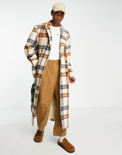 Topman – Langer Wollmantel mit mehrfarbigem Karomuster ASOS