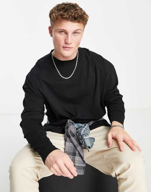 Topman - Langærmet sort T-shirt med ekstremt oversized pasform
