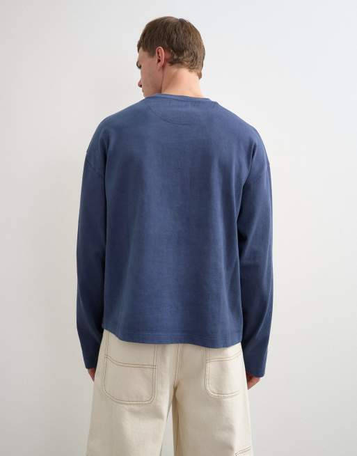 Topman langærmet T-shirt i kraftig kvalitet med afslappet pasform i vasket navy, 5 af 5