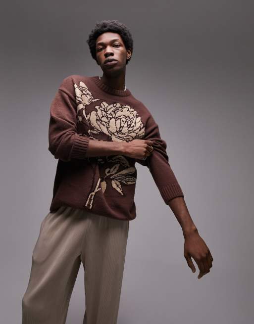 Topman large scale floral jumper in brown
