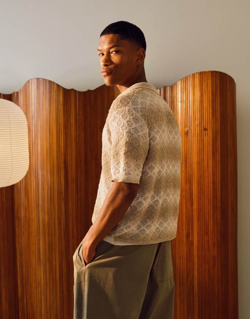 Topman – Lässig geschnittenes Polohemd in Braun mit Knopfleiste und melierter Optik, 4 von 4