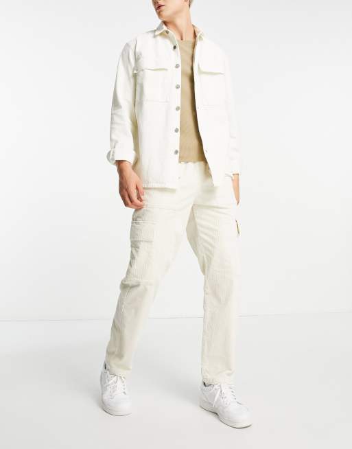 Topman – Lässige Cargo-Hose in Ecru mit Fronttaschen aus Cord