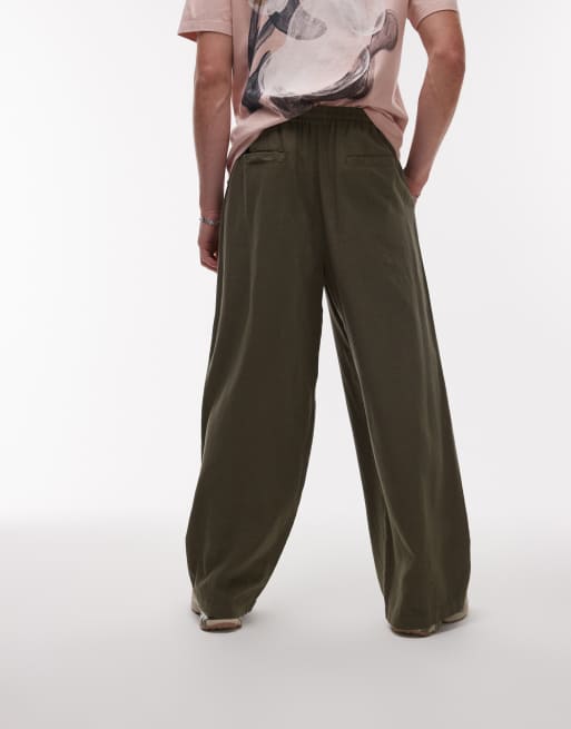 Topman – Lässige Leinenmix-Hose in Khaki mit lockerem Schnitt, 4 von 5