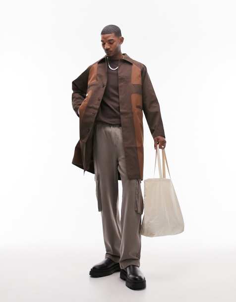Topman – Lässiger Trenchcoat in Braun mit Einsätzen in Kontrastfarbe - view 1