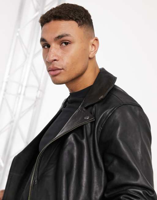 Leather biker jacket on sale topman