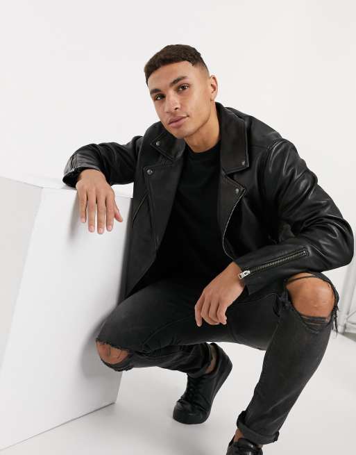 Topman mens leather on sale jacket