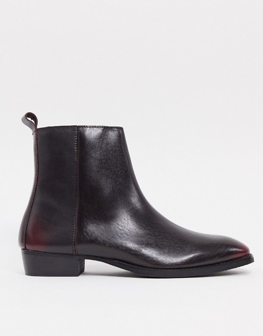 Topman leather cuban boots in burgundy
