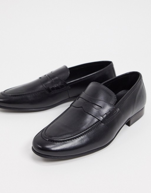 Topman leather loafer in black