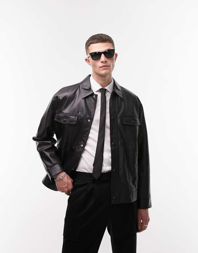 Topman - leather western jacket in black