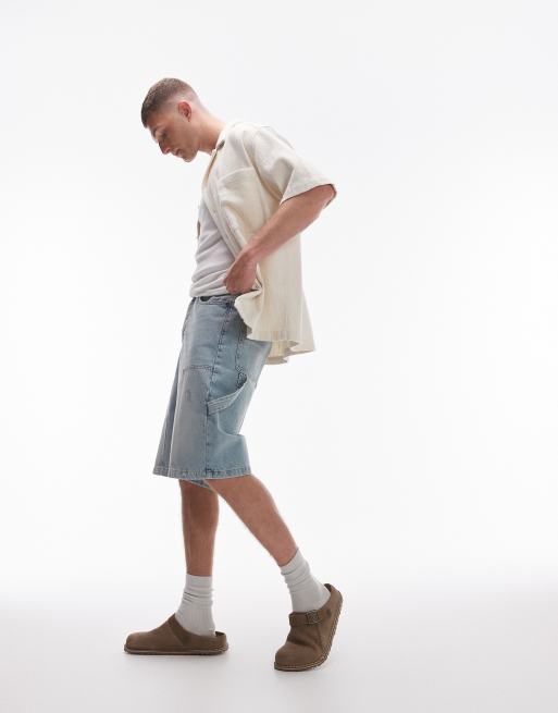 Topman – Lediga jeansshorts i snickarstil med ljus tvätt
