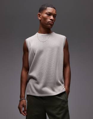 Topman – Leichtes, gestricktes Relaxed-Fit-Trägershirt in Grau - view 1