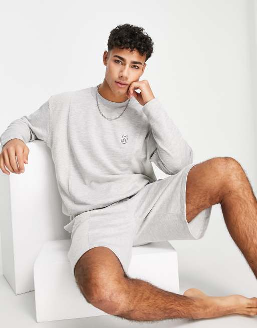 Topman – Leichtes Sweatshirt in Grau mit Stickerei auf der Brust