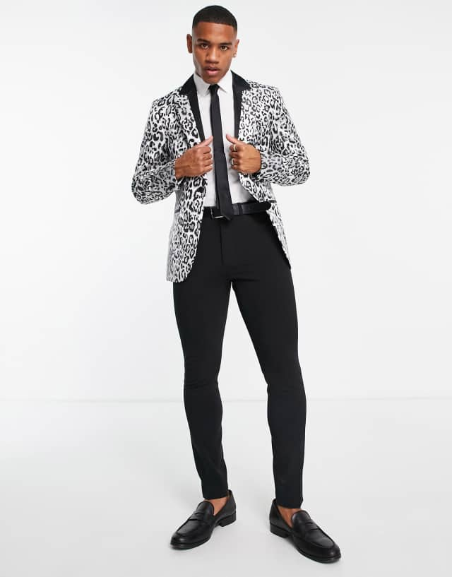 Topman leopard party blazer in silver