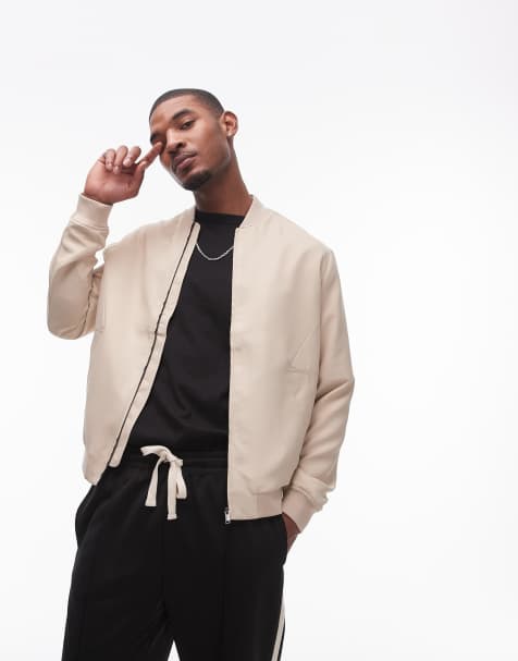 Topman lightweight bomber jacket in beige - view 1